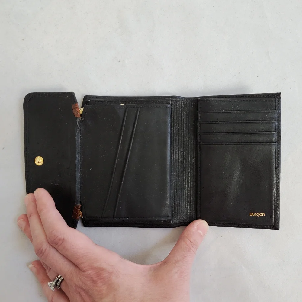 Vintage Buxton Black Brown Leather Wallet